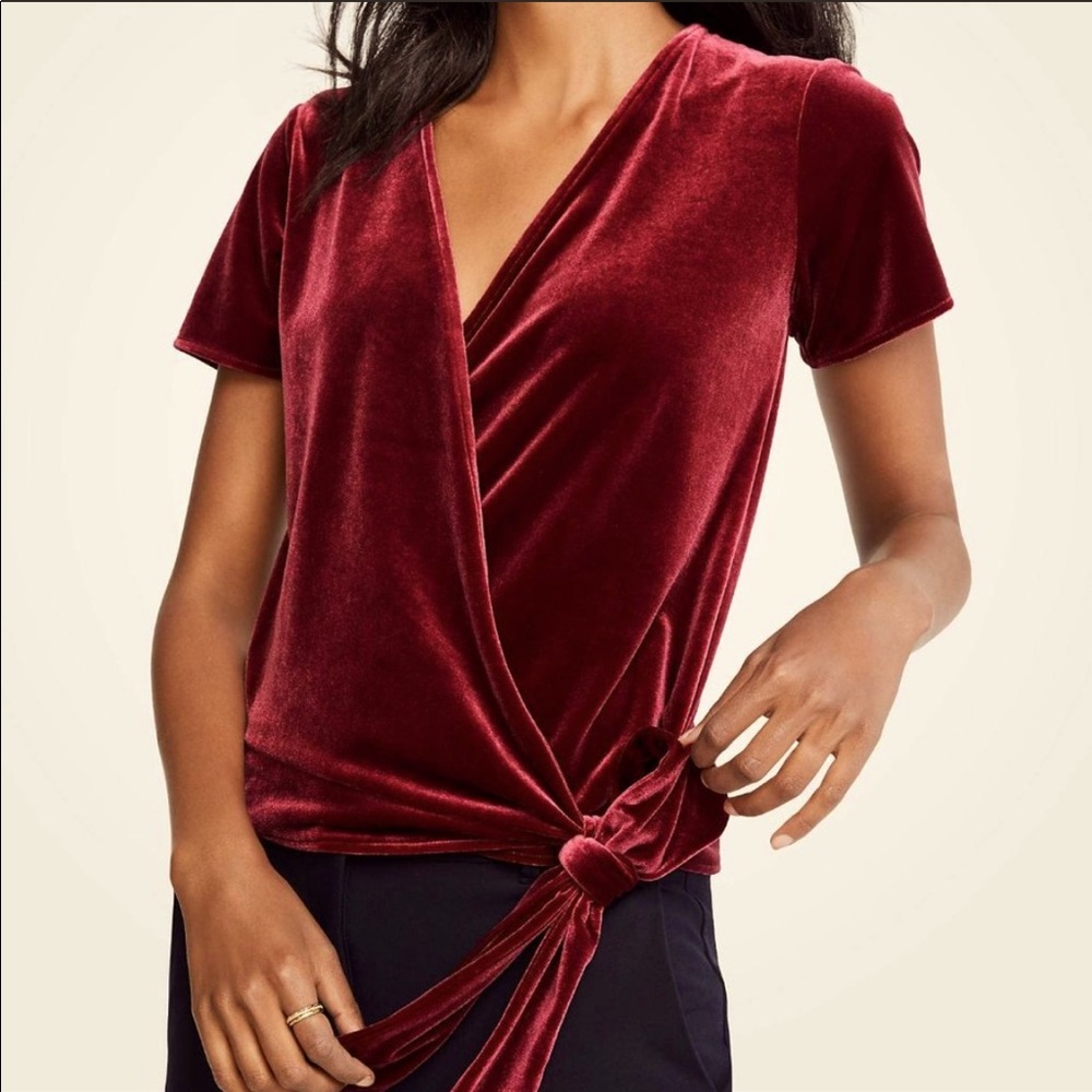 NWT Ann Taylor Velvet Maroon Wrap Top